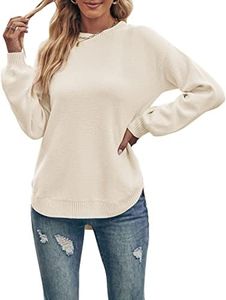 MEROKEETY Women's Long Balloon Sleeve Crew Neck Sweater Tops Waffle Knit Soft Pullover Jumper, Beige, Large