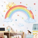 decalmile Large Rainbow Wall Decals Sun Cloud Star Wall Stickers Baby Nursery Girls Bedroom Living Room Wall Decor