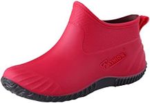 Women Boots Waterprof Rain Boots Lightweight Boots Short Ankle Welies Women Anti-Slip Mid Calf Gardening Outdoor Rain Boots For Women (Red, 6)