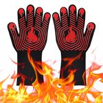 A Pair of BBQ Gloves, 800 ℃ / 1472 ℉ Heat Resistant Oven Mitts - Non-Slip Silicone Grilling Gloves, Long Kitchen Gloves for Barbecue, Baking, Cooking, Welding, EN407 Certified