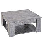 HOMCOM Modern Coffee Table with Storage Shelf, Square Cocktail Table, Center Table for Living Room, Grey