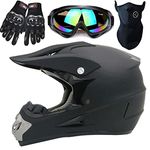 Motocross Helmet,Adult &Youth Trend Matte Black Full Face Protective Helmet,ATV Motorcycle Helmet ,Dirt Bike Downhill Off-Road Mountain Bike Helmet,DOT Certified,4-Piece Set (X-Large, Black)