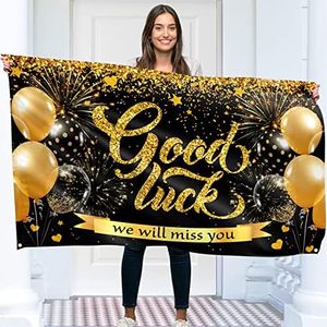 Good Luck banner and decoration - We Will Miss You banner - Sorry Your Leaving decorations - 5ft x 3ft with 4 brass holes - Vivid Digital Print - 110Den Thick polyester - Double Seam (Black)