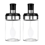 Simparte Glass Containers with Lid for Oil, Spices, Sauce, Salt, Sugar, Honey, Ghee, Chutney Jar with Spoon, Dinning Table, Kitchen and Restaurant - 250 ml, Transparent (Set of 2)