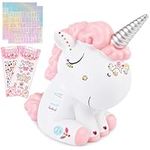 Unicorn Piggy Bank Girls, Briuhap Unbreakable Resin Money Coin Bank, Cute Kids Piggy Bank with DIY Alphabet & Rhinestone Stickers, Great Gifts for Birthday, Christmas, Baby Shower