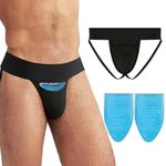 SAVOVUX Vasectomy Jockstrap Underware,With 2 Flexible Ice Packs,Athletic Jock Strap For Testicular Support and Pain Relief, Black, Medium