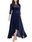 MIUSOL Women's Elegant Scoop Neck Floral Lace Formal Wedding Maxi Dress (Small, Navy Blue)