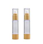 2PCS 50ml/1.7OZ Empty Vacuum Emulsion Bottle Airless Pump Press Lotion Bottle Containers Cosmetics Case Vials Pot Case With Bamboo Pump Head For Cream Liquid Cleanser Makeup Essential Oil (Clear)