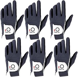 FINGER TEN Men’s Golf Glove Right Handed Left Hand Value 6 Pack, Rain Hot Wet Grip, Black Durable Fit Small Medium Large XL (26=Large Grey)
