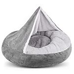 MICOOYO Hooded Dog Bed Large - Cozy Donut Dog Blanket Bed for Doggie, Claming Pet Caved Bed for Cats Puppies (Large, Grey)