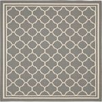 Safavieh Courtyard Collection CY6918-246 Anthracite and Bone Indoor/Outdoor Square Area Rug, 6 feet 7 inches Square (6'7" Square)