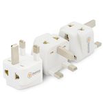 Destinio India to UK Plug Adapter - Type G Plug Adapter, 10 Year Warranty, 2-Socket, UAE, Dubai, Hongkong, UK Travel Adapter, UK Adapter for Indian pin, CE Certified (White, Pack of 3)