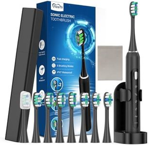 Sonic Electric Toothbrush for Adults with 8 Brush Heads， One Charge for 60 Days, 5 Modes with 2 Minutes Built in Smart Timer, Electric Toothbrushes