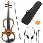 Cecilio L4/4CEVN-L1Y Left-Handed Solid Wood Yellow Maple Metallic Electric Violin with Ebony Fittings in Style 1 (Full Size)