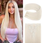 REECHO Hair Extensions, 11PCS Clip in Hair Extensions 24" Long Straight hair extensions HE005 Natural Soft Synthetic Hairpieces for Women – Platinum Blonde