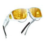 TJUTR Night Vision Driving Glasses Fit Over Glasses for Men Women, Anti Glare Polarized Nighttime Glasses Yellow Lens