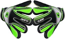 Clbort Soccer Goalie Gloves Youth Kids, Goalkeeper Gloves with Super Grip Palms, Anti-slip Soccer Gloves, Double Wrist Protection (Green, 5)