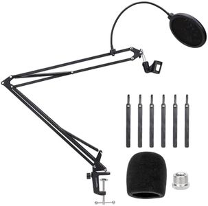Amazon Basics - Bras de Microphone Réglable avec Filtre Anti-Pop et Bonnette en Mousse, Pince de Montage sur Table, Rotation à 360°, Compatible avec Blue Yeti, Snowball, HyperX, 48.2 cm (19"), Noir