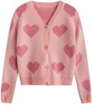 GORGLITTER Girl's Heart Cardigan Sweater Long Sleeve Open Front Button Knitwear Cardigans Pink 11Y