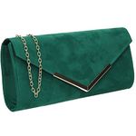 SwankySwans Leona Envelope Faux Suede Clutch Bag Green