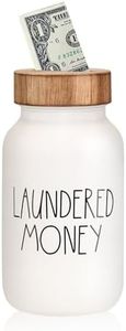 Laundry Room Bank Coin Jar Laundry Room Decor Rustic Country Farmhouse Home Decor Mason Jar with Wooden Top Funny Laundered Money Tip Jar Piggy Bank