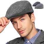 LADYBRO Black+Grey Tweed Flat Cap - Wool Hat for Men Newsboy Cap Ivy Hat Large 2 Pack