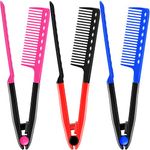 3 Pieces Hair Straightening Comb Salon Hair Brush Hairdressing Styling Hair Straightener V-shaped Straight Comb Straightener Combs for Knotty Hair, 3 Colors