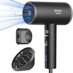 SIYOO Professional Hair Dryer Ionic Blow Dryer with Diffuser and Nozzle, 1600 Watt Negative Ions Salon Light Hairdryer for Man Women Black