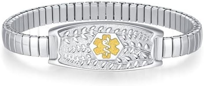 Divoti Easy-On Medical Alert Bracelet for Women – Arthritis-Friendly Stretch Slip-On – Custom Engraved 316L Stainless Steel ID – Olive Design for Dexterity & Flexibility (6.5"–7.5") - SS / 2-Tone Gold and SS
