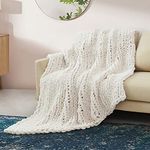 SUNYRISY Chunky Knit Blanket Throw, Luxury Soft Cozy Chenille Throw Blanket, Large Throw Bed Blanket for Couch, Sofa, Home Decor, Gift - Machine Washable (Beige 40x50 in)