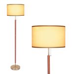 HonoDing Mid-Century Modern Floor Lamp, Walnut Wood Finish, Drum Shade, Living Room Décor (64in, E26 LED)