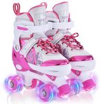 TOMSHOO Roller Skates for Children Junior, 4 Sizes Four Wheel Roller Boots Built In Adjuster, Luminous Wheels High-Top Shoes For Kids Gifts Indoor Outdoor(Pink S)