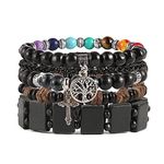 HZMAN Wrap Bracelets Men Women, Hemp Cords Wood Beads Ethnic Tribal Bracelets, Leather Wristbands, 15 -25cm, Leather, not