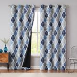 Beauoop 95% Blackout Curtains for Living Room 90 Inch Drop Blue Grey Geometric Curtains Lattice Moroccan Print Room Darkening Thermal Insulated Drapes Energy Efficient Window Treatment Set 2 Panels