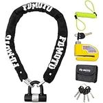 FD-MOTO 1M*10mm 2.4KG Steel Motorcycle Chain Lock Padlock + 110dB Yellow Alarmed Motorbike Brake Disc Lock + 1.5M Cable