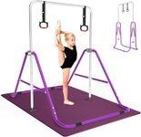 FINCOME Folding Gymnastics Bar with Mat, Gymnastic Rings Height Adjustable, Expandable Gymnastic Training Kip Bar Gymnastics Equipment for Junior Boys Girls Indoor and Home Training
