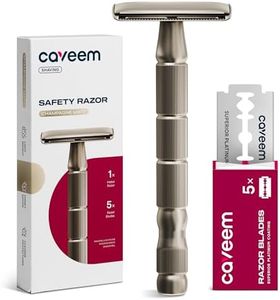 CAVEEM Double-Edge Safety Razor, Single-Blade Razors with 5 Stainless Steel Razor Blades for Men and Women, Reusable Metal Razor – Champagne Matt