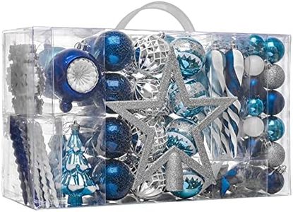 Valery Madelyn Christmas Ball Ornaments Decor, 100ct Winter Wishes Silver and Blue Shatterproof Assorted Christmas Tree Ornaments Value Pack for Xmas Decoration