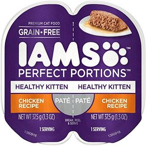 IAMS Perfect Portions Healthy Kitten Wet Cat Food with Chicken Recipe, Easy Peel Twin-Pack Trays, Pack of 24 (48 Total Servings)