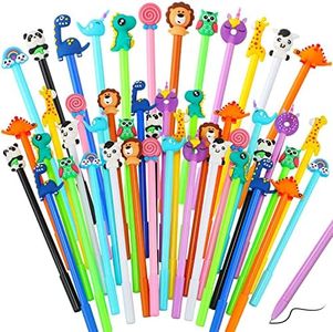 Containlol 48 Pieces Cartoon Cute Fun Pens for Kids Cool Pens Black Gel Ink Pens Bulk for Girls Funny Writing Pens Teachers School Office Easter Day Gifts Supplies, 12 Styles(Cute Animals)