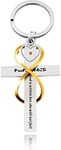 Stainless Cross Infinity Keychain Mustard Seed Charms God is Within Her She Will Not Fall Christian Bible Keyring, Heart Seed, Medium