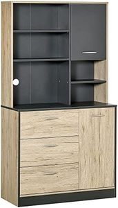 HOMCOM Buffet de Cuisine Armoire de Cuisine Multi-rangements 2 Portes 3 tiroirs 3 étagères + Grand Plateau 90L x 39l x 169H cm Bicolore chêne Clair Gris