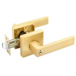 EHOMEWARE 1 Pack Door Lever Lock Gold Front/Exterior Door Handle Set Keyed Alike/Combo Keys, Heavy Duty Left/Right Handing Exterior Door Handle, Entry Door Handle Set