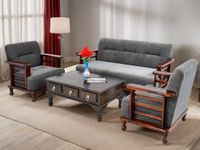 VeLivings Solid Sheesham Wood 5 Seater Sofa Set for Living Room | Wooden Five Seater Sofa Set for Office & Home Lounge | 3+1+1 Seater Sofa Set (Rosewood, Walnut Finish)