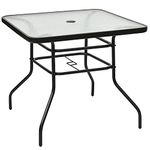 S AFSTAR Bistro Table Outdoor, Square Dining Coffee Table with Umbrella Hole & Tempered Glass Tabletop, Outdoor Patio Pub Table for Patio Garden Poolside Balcony Backyard, 32”L x 32”W x 28”H