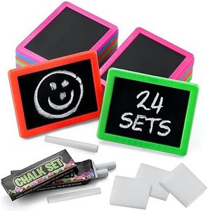 Bedwina Mini Chalkboard Set (Bulk of 24) Neon Chalk Boards, Includes, Board, Chalk, and Eraser, for Kids Prizes, Stocking Stuffers and Small Birthday Party Favors