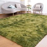 Goideal Fluffy Area Rug for Living Room Bedroom, 4 x 6 Tie-Dyed Green Rug Fuzzy Non-Slip Modern Carpet Ultra Soft Faux Fur Rugs for Dorm Kids Room Home Decor