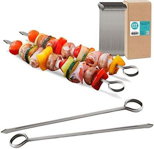 [48 Pack] 8 Inches Stainless Steel Flat Metal Skewers - Kabob Grilling Sticks, BBQ Mediterranean Mexican Cocktail Party, for Appetizers Shish Kebab Meat Fruits Vegetables Picks, Dishwasher Safe