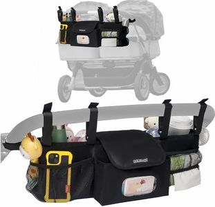 AEMIDAY Double Stroller Organizer Compatible with BOB Duallie and Baby Jogger City Mini GT2 Double Stroller, Double Baby Stroller Accessories with 2 Cooler Pockets , Black(Empty Bag)