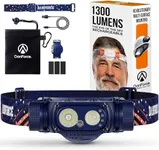 DanForce Headlamp Rechargeable, American LED Ultra Bright 1300 Lumens Head lamp, USB Type C Rechargeable Headlamp,IPX65 Head Light, Dimmable, Revolution Surfaces Headlight - The Eye of The Sky